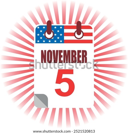 5 November calendar flat icon. Presidential election day in USA. Vector illustration.