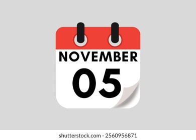 5 November calendar icon text page monthly web design on red, white, black and ash background vector, icon, or illustration with the month of November 5