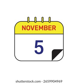 5 de noviembre Calendario Icono de diseño de Ilustración vectorial