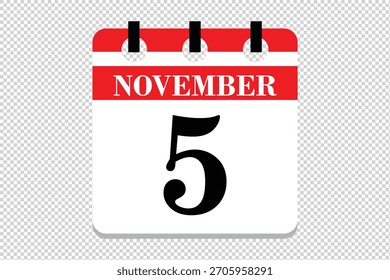 Vector Icono del calendario del 5 de noviembre, ícono del calendario del mes de 5 de noviembre, ícono del calendario del mes de noviembre, ícono del calendario del 5 de noviembre, ícono del calendario del Vector.