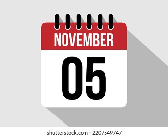 5 November calendar vector icon. Red november date for the days of the month