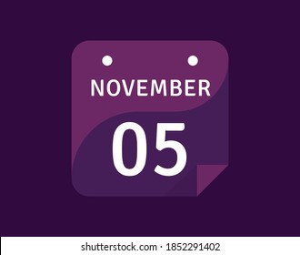 5 de noviembre icono 5 de noviembre Icono de vectores de calendario de un solo día
