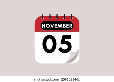 5 November month single day vector, illustration, calendar with rose red, black and off-white color background calendar November 5