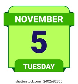 5 November, Tuesday. Date template. Useful design for calendar or event promotion. Vector illustration EPS 10 File. Isolated on white background. 