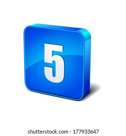 5 Number 3d Rounded Corner Blue Vector Icon Button