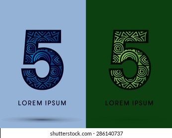 5 ,Number, Abstract, font, concept filigree, floral, natural, water and leaf graphic, vector.