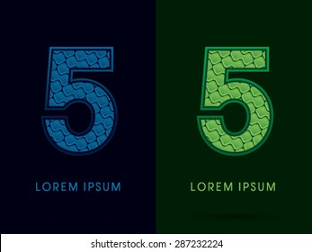 5 Number, Abstract Font, Text, Typography, concept luxury natural blue and green, pattern, graphic vector