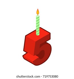 5 number and Candles for birthday. five figure for holiday cartoon style. Vector illustration