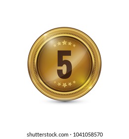 5 Number Circular Vector Gold Web Icon