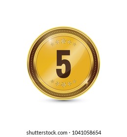 5 Number Circular Vector Gold Web Icon
