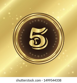5 Number Circular Vector Gold Web Icon Button