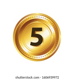5 Number Circular Vector Gold Web Icon Button