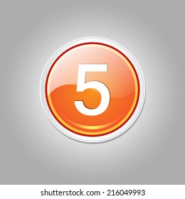 5 Number Circular Vector Orange Web Icon Button