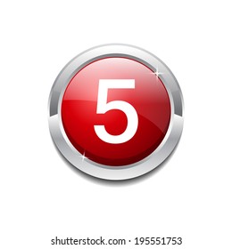5 Number Circular Vector Red Web Icon Button