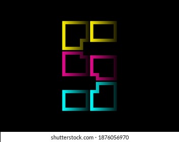 5 number cmyk color vector desing logo. Dynamic split blue, pink, yellow color on black background. For social media,design elements, creative poster, web template and more
