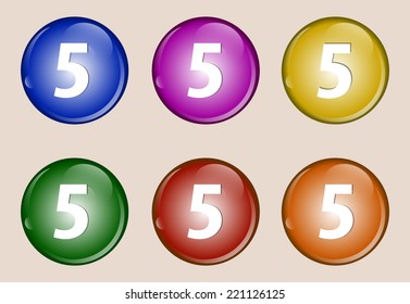 5 Number colorful web icon set button vector