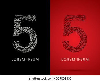 5 Number Font design using confuse line graphic vector.