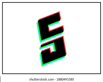 5 number font, vector desing logo.Dynamic, split-color, shadow of  number red, green, blue in black frame on white background. Eps10 illustration