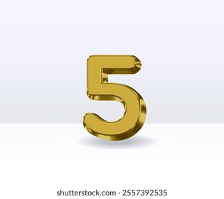 5 Number Gold With White 3D Render With Background.