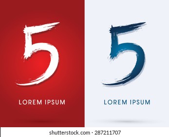 5 Number , Grunge Brush Font Graphic Vector.