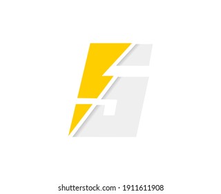 5 number logo, vector font with lightning flash power icon