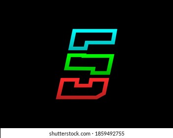 5 number rgb logo, vector desing font .Dynamic split red, green, blue color on black background. For social media,design elements, creative poster, web template and more