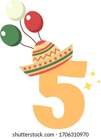 5 number in sombrero with balls