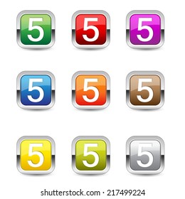 5 Number Square Vector Blue Web Icon Set Button