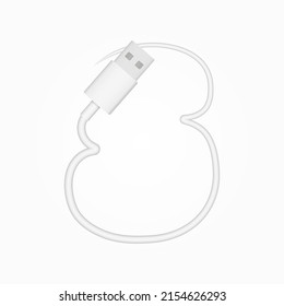 5 number usb cable realistic vector style. İsolated font for logo, application, creative technology design and more