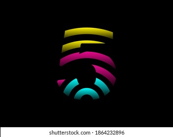 5 number vector desing, Cmyk color font logo. Dynamic split pink, blue, yellow color on black background. For social media,design elements, creative poster, web template    


