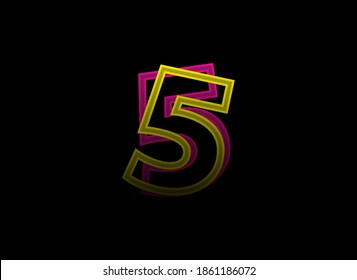 5 number vector desing, shadow font logo. Dynamic split pink, yellow color on black background. For social media,design elements, creative poster, web template    


