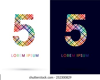 5 ,Number,colorful font,designed using colors line on white and black background, concept wicker,basket ,woven, ribbons,happy,fun,joy,fantasy,love,gift,logo, symbol, icon, graphic, vector.