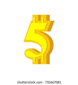 5 numeral bitcoin font. five numeric Crypto currency alphabet. Lettering virtual money. Vector illustration