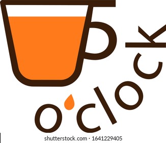 5 o'clock icon. Simple vector design for traditional English tea. Glass cup with hot tea and the five digit forming the handle. Illustration for cafes and shops. Symbol of authentic British lifestyle.