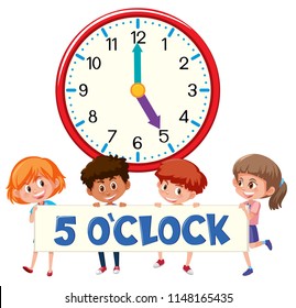 5 o'clock and students illustration