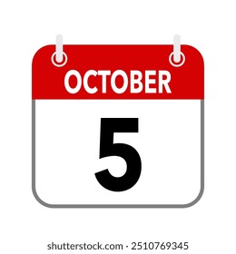 5 de octubre, icono de fecha de calendario sobre fondo blanco.