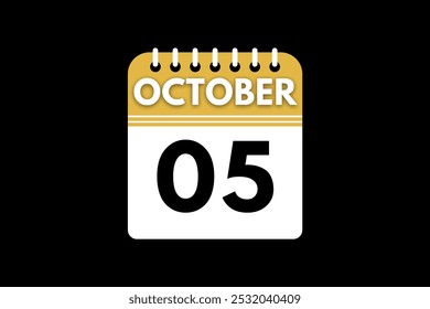 5 October calendar icon text page monthly web design on golden, black, and white background vector, icon, or illustration with the month of October 5