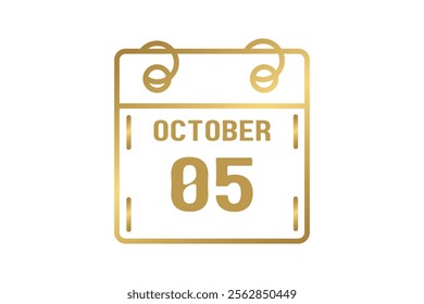 5 October calendar icon text page monthly web design on golden and white background vector, icon, or illustration with the month of October 5
