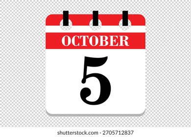 5 outubro Calendário ícone vetor, 5 datas de outubro mês calendário ícone, datas de outubro 5 ícone calendário, ícone de calendário vetor.