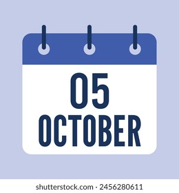 5 October Calendar, Isolated Vector Calendar.