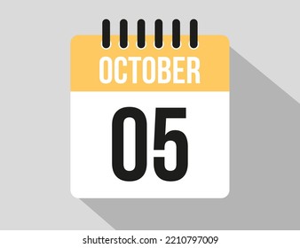5 October calendar vector icon. Yellow october date for the days of the month and week