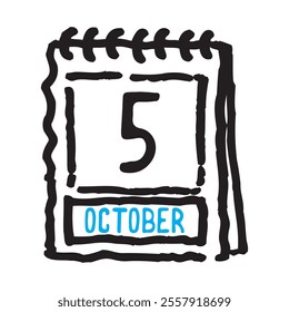 5 October date calendar - A simple yet elegant line art illustration of a date calendar captures the essence of organization and timekeeping. The clean lines and minimalistic design 