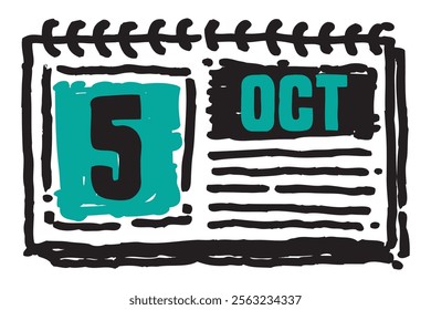 5 October date long table calendar - A simple yet elegant line art illustration of a table date calendar captures the essence of organization and timekeeping and note lines sketch art