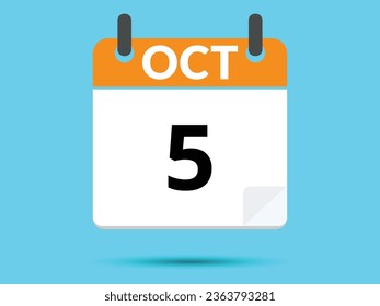 Oktober. Flacher Icon-Kalender einzeln auf blauem Hintergrund. Vektorgrafik.