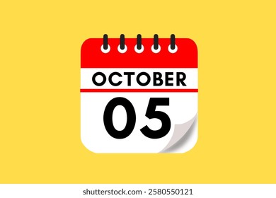 5 October month single day vector, illustration, calendar with red, black, white and yellow color background calendar October 5