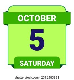 5 October, Saturday. Date template. Useful design for calendar or event promotion. Vector illustration EPS 10 File. Isolated on white background. 