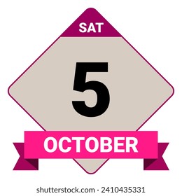 5 October, Saturday. Date template. Useful design for calendar or event promotion. Vector illustration EPS 10 File. Isolated on white background. 