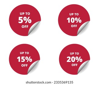 5% off, 10, 15, 20 percent round sticker sign. circle sticker banner set, badge symbol vector illustration