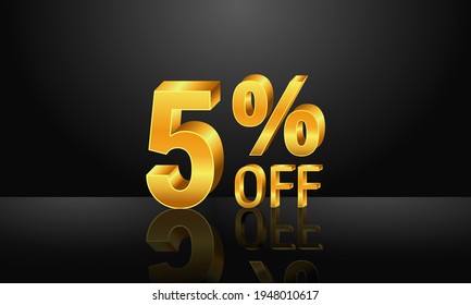 5% off 3d gold on dark black background, Special Offer 5% off, Sales Up to 5 Percent, big deals, perfect for flyers, banners, advertisements, stickers, offer icons etc.