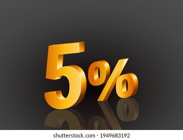 5% de oro 3d, Oferta especial 5% de descuento, Ventas hasta 5%, grandes ofertas, perfecto para folletos, banners, anuncios, pegatinas, íconos de oferta, etc.